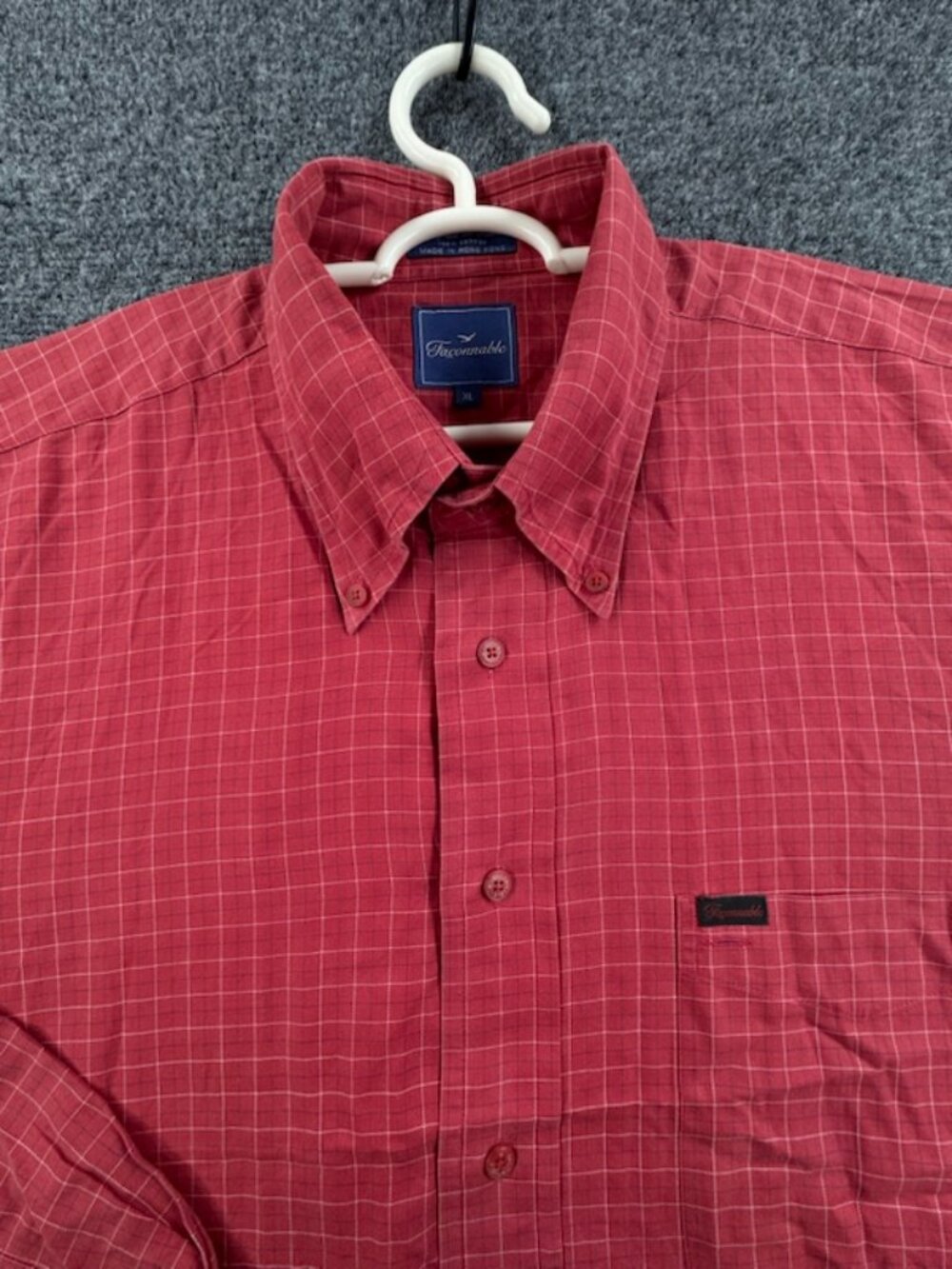 Faconnable XL Button-Down Cotton Red Shirt Mens Long Sleeve Pocket French Adult